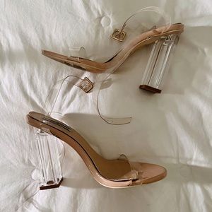 nude heels with clear heel